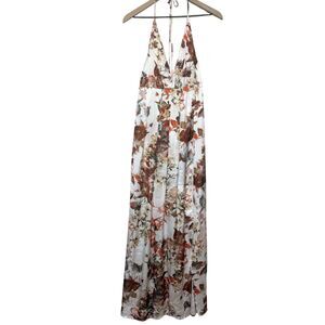 Hello Molly Backless White Floral Halter Maxi Dress Size M